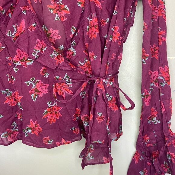 Free People NWT Pink Floral Sultry Combo Amanda Ruffle Top Blouse Size XS - Picture 4 of 9